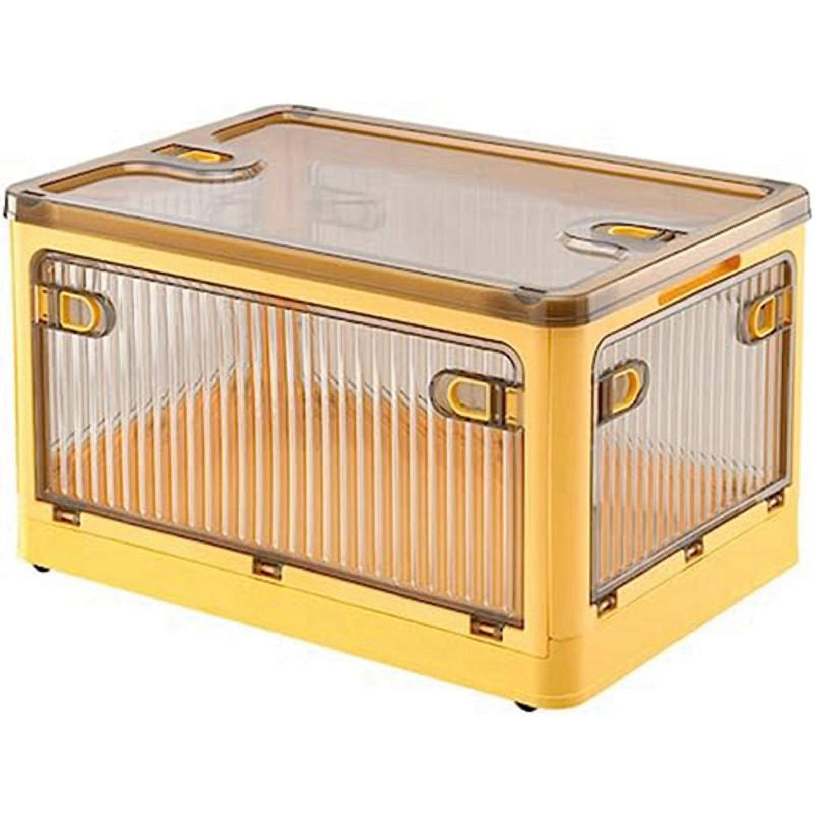 China Folding Storage Box with Lid and Latch,Clear Stackable Storage Bins with Wheels, Storage Boxes for Organizing Clothes, Yellow